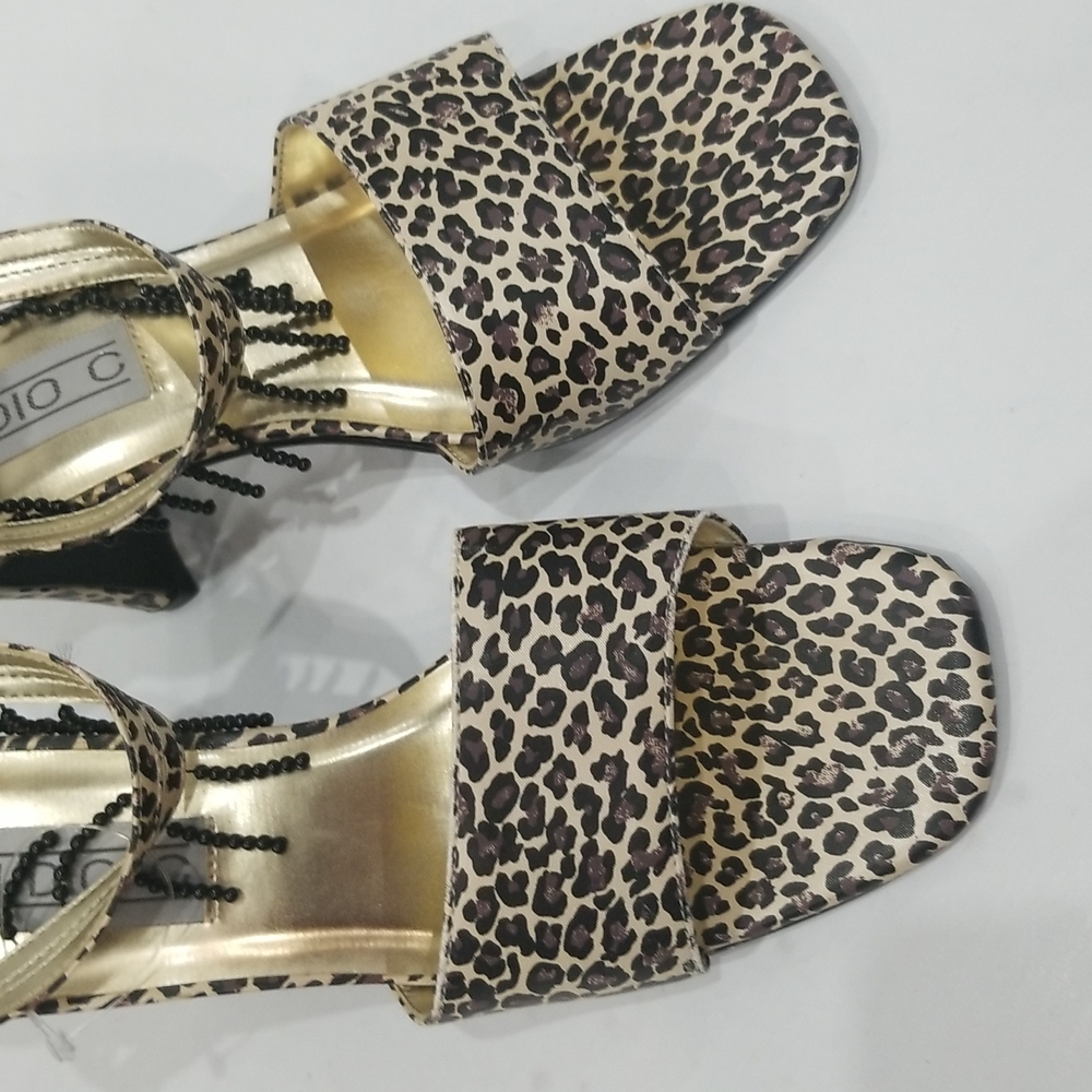 Studio C Leopard Ankle  Beaded Heels